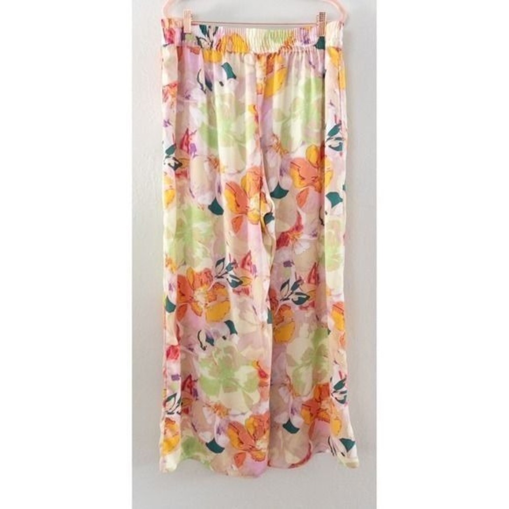 Bar III Floral Wide Leg Pants Pink Orange Green High Waist Plus Size 1X - Picture 3 of 6
